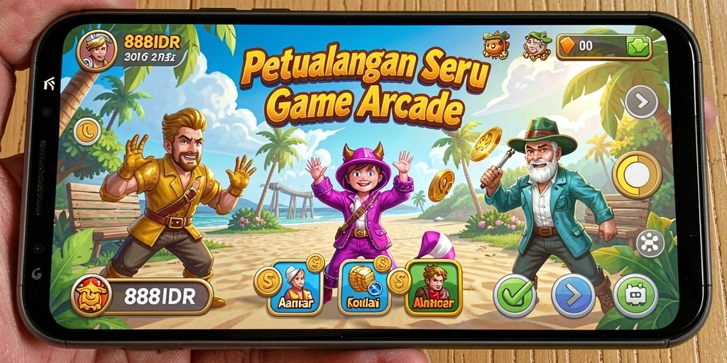 Tampilan seru gameplay 888IDR dengan karakter arcade yang menantang.