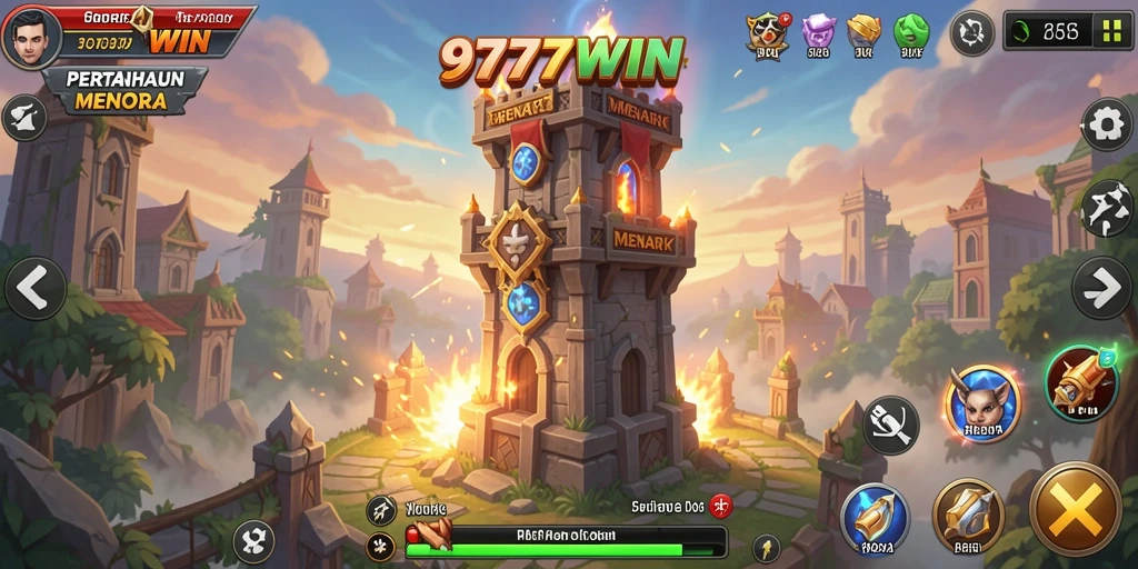 Gameplay seru 9777WIN dengan beragam menara dan musuh.