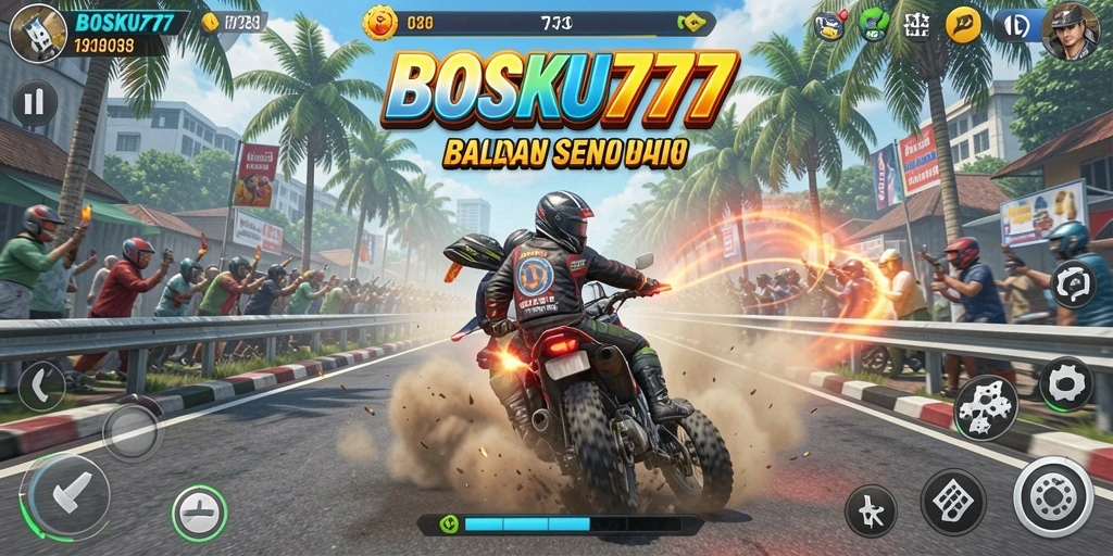 Tampilan menegangkan gameplay balapan di BOSKU777.