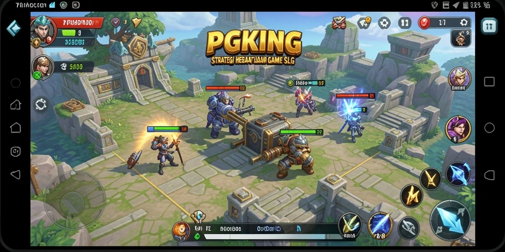 Screenshot utama PGKING menunjukkan aksi strategis dan pertarungan epik.