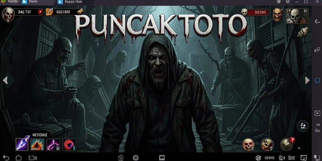 Tangkapan layar gameplay PUNCAKTOTO menampilkan suasana mencekam dan karakter menakutkan.