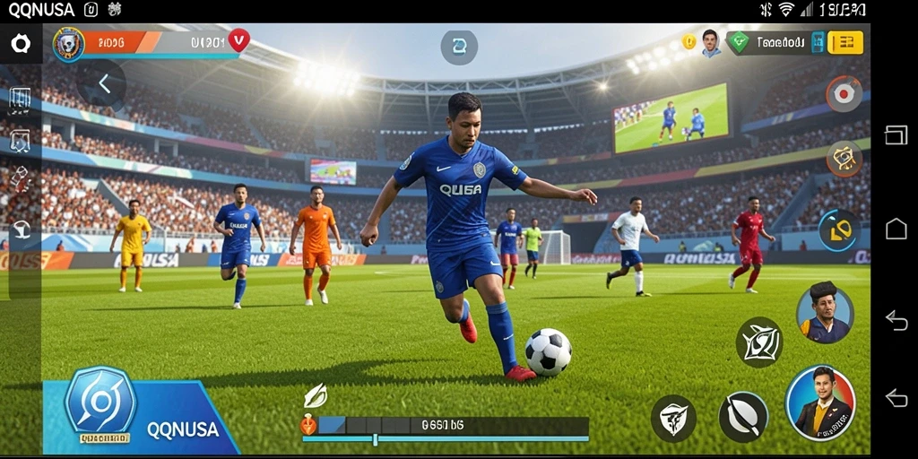Screenshot gameplay QQNUSA menampilkan aksi seru di lapangan hijau.