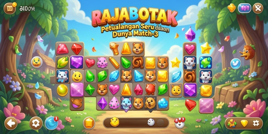 Tampilan gameplay seru RAJABOTAK dengan tantangan Match-3.