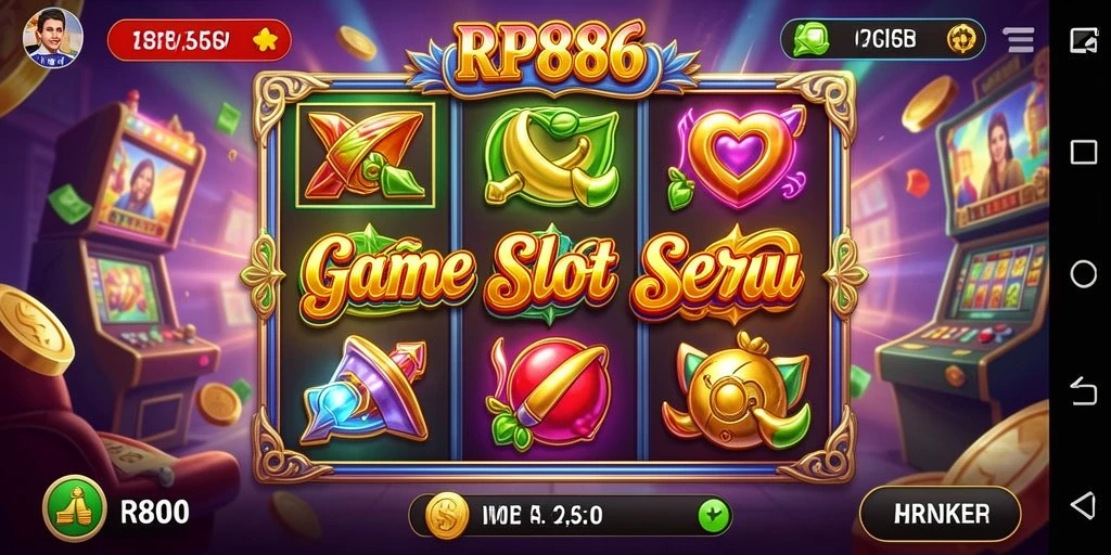 Tangkapan layar dari gameplay RP886 dengan grafis slot yang menawan.