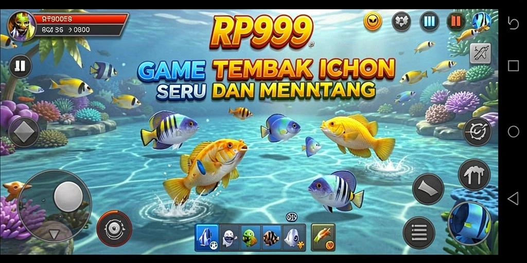 Screenshot gameplay RR999 yang menunjukkan aksi menembak ikan.