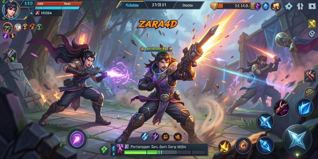 Tangkapan layar ZARA4D menampilkan aksi seru dalam pertarungan MOBA.